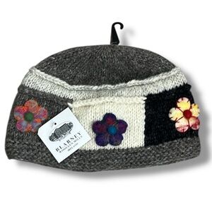 NWT Blarney Woolen Mill Women's Wool Hat Boho Floral Winter Hand Knit Beanie